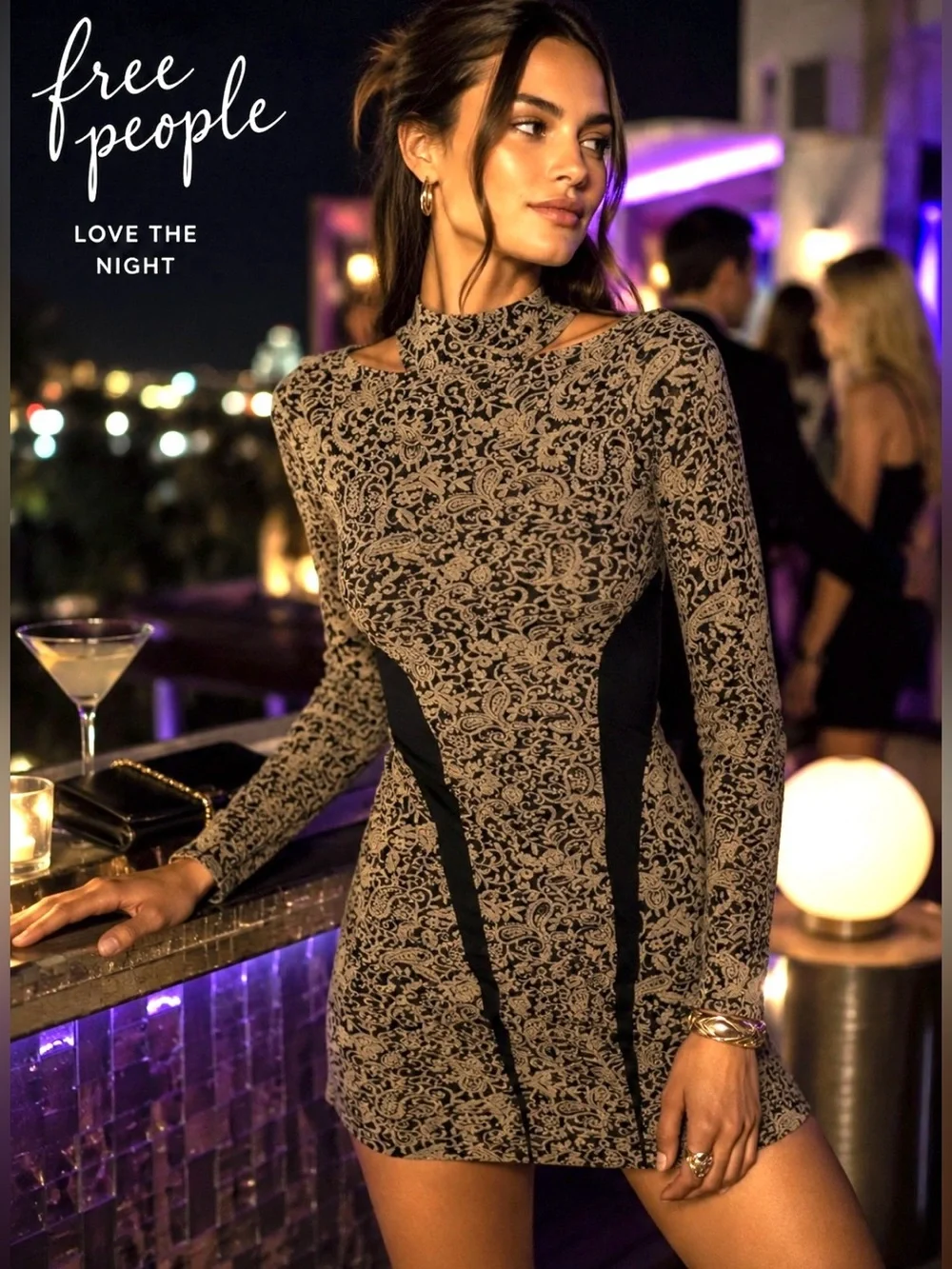 FREE PEOPLE Night Play Ginger Jacquard Dress